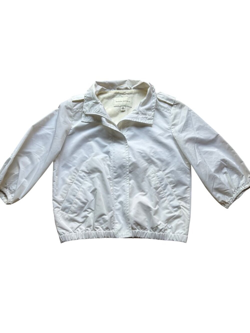 Banana Republic Size XS White 100% Polyester Hidden Full-Zip 3/4 Sleeve Jacket